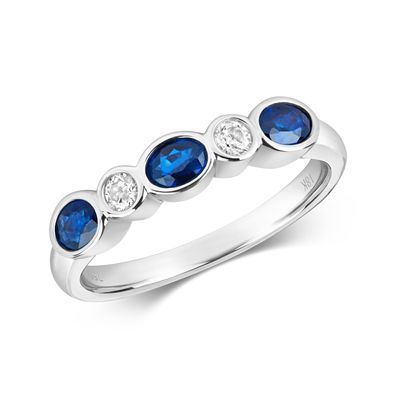 18 ct/Karat Weißgold Diamant Ring Brillant-Schliff 0.11 Karat HI - SI mit Saphir