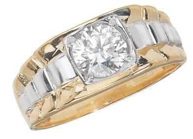 9 ct/Karat Weißgold/Gelb Gold Herren - Ring mit Zirkonia