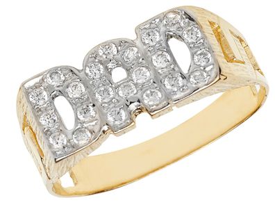 9 ct/Karat Gelb Gold Herren - Dad Ring mit Zirkonia