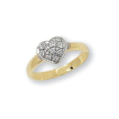 Wunderschöner 9 ct/Karat Gelb Gold Herz Damen - Ring mit Zirkonia (synth.)