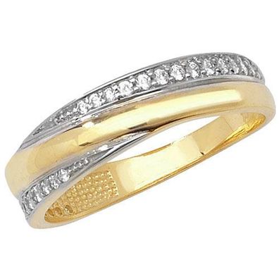 Stylischer 9 ct/Karat Gelb Gold Damen - Ring mit Zirkonia (synth.)