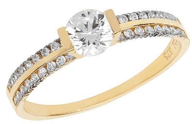 Eleganter 9 ct/Karat Gelb Gold Damen - Ring mit Zirkonia