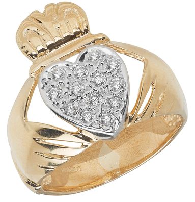 9 ct/Karat Gelb Gold Herren - Claddagh Ring mit Zirkonia