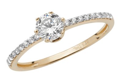 Klassischer 9 ct/Karat Gelb Gold Solitär Verlobung Solitärring mit Zirkonia (synth.)