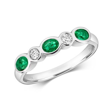 18 ct/Karat Weißgold Diamant Ring Brillant-Schliff 0.11 Karat HI - SI mit Smaragd