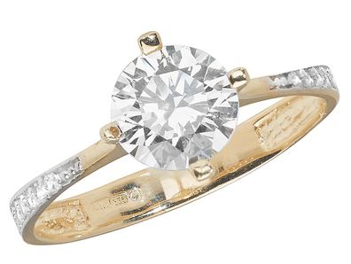 Stylischer 9 ct/Karat Gelb Gold Solitär Verlobung Damen - Ring mit Zirkonia