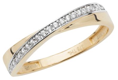 Eleganter 9 ct/Karat Gelb Gold Kreuz über Ring / Ring gekreuzt mit Zirkonia (synth.)
