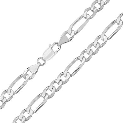 925 Sterling Silber 7mm Herren/Damen - Figaro Kette - 45.7, 50.8, 55.9, 61cm