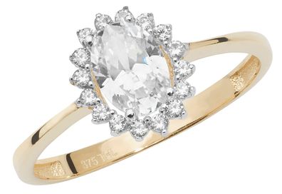 Stylischer 9 ct/Karat Gelb Gold Solitär Verlobung Damen - Ring mit Zirkonia