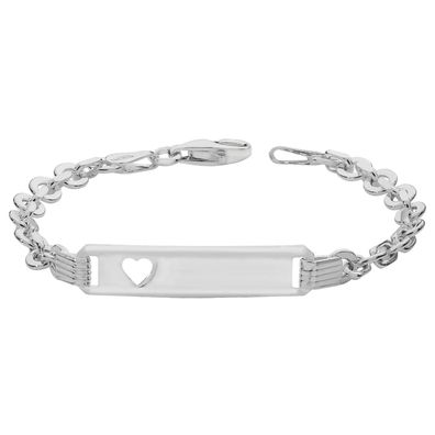 Schönes 925 Sterling Silber Herz Mädchen - Identifikationsarmband - 15.7cm