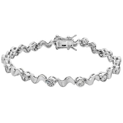 Atemberaubendes 925 Sterling Silber Tennis Armband mit Zirkonia - 0.1cm, 11 Gramm