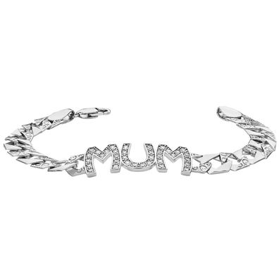 Wunderschönes 925 Sterling Silber Damen - Mum Armband mit Zirkonia - 0.1cm, 9 Gramm
