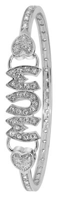 Edler 925 Sterling Silber Herz Klappbar Armreif mit Zirkonia - 6.3cm, 14 Gramm