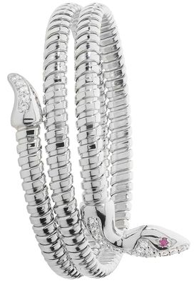 925 Sterling Silber Damen - Schlange Armreif mit Zirkonia - 6cm, 26 Gramm