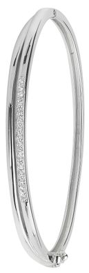 Wunderschöner 925 Sterling Silber Klappbar Armreif mit Zirkonia - 6.3cm, 14 Gramm