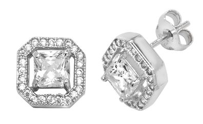 Elegante 925 Sterling Silber Damen - Paar Ohrstecker mit Zirkonia