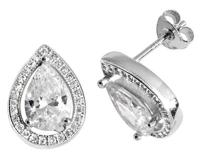 Elegante 925 Sterling Silber Damen - Paar Ohrstecker mit Zirkonia