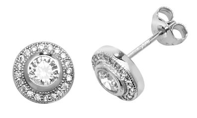 Schöne 925 Sterling Silber Damen - Paar Ohrstecker mit Zirkonia