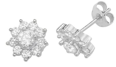 Elegante 925 Sterling Silber Cluster Damen - Paar Ohrstecker mit Zirkonia