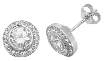 Raffinierte 925 Sterling Silber Damen - Paar Ohrstecker mit Zirkonia