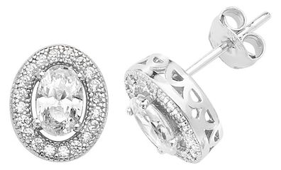Raffinierte 925 Sterling Silber Damen - Paar Ohrstecker mit Zirkonia