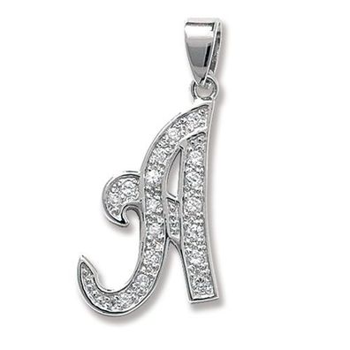 Eleganter 925 Sterling Silber Buchstaben / Initiale Damen - Anhänger mit Zirkonia