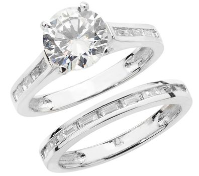 Atemberaubendes 925 Sterling Silber Kanalfassung Ringe (Bridal Set) mit Zirkonia