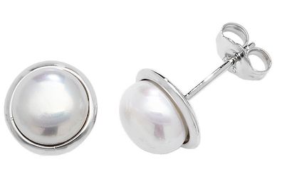 Edle 925 Sterling Silber Süßwasser-Zuchtperle Damen - Paar Ohrstecker