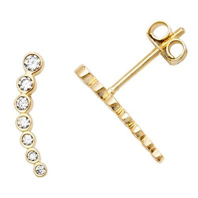 Stylische 9 ct/Karat Gelb Gold Damen - Paar Ohrstecker mit Zirkonia