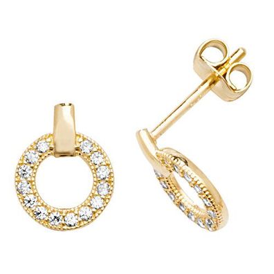 Stylische 9 ct/Karat Gelb Gold Damen - Paar Ohrstecker mit Zirkonia