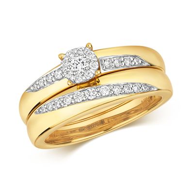 9 Karat (375) Gold Diamant Ringe (Bridal Set) Brillant-Schliff 0.28 Karat G - I1 I2