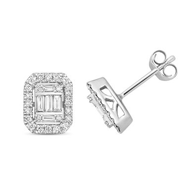 9 ct/Karat Weißgold Diamant Paar Ohrstecker Baguette-Schliff 0.44 Karat H - SI