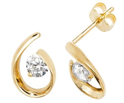 Elegante 9 ct/Karat Gelb Gold Damen - Paar Ohrstecker mit Zirkonia