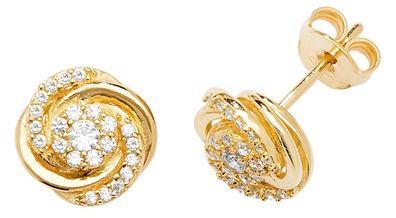 Wunderschöne 9 ct/Karat Gelb Gold Damen - Paar Ohrstecker mit Zirkonia