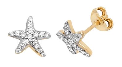 Edle 9 ct/Karat Gelb Gold Damen - Paar Ohrstecker mit Zirkonia