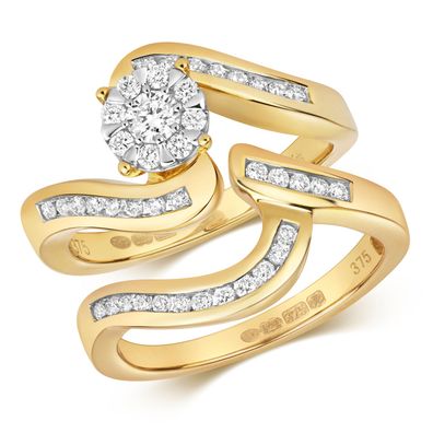 9 Karat (375) Gold Diamant Ringe (Bridal Set) Brillant-Schliff 0.51 Karat G - I1 I2
