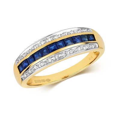 9 Karat (375) Gold Damen - Diamant Ring Brillant-Schliff 0.09 Karat H - PK mit Saphir