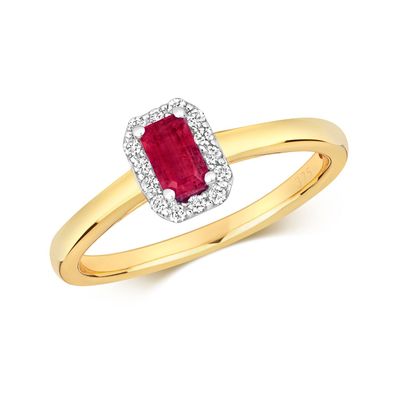 9 Karat (375) Gold Diamant Solitärring Brillant-Schliff 0.10 Karat HI - I1 mit Rubin