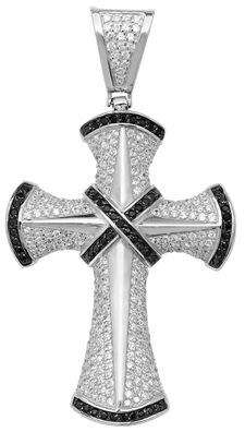 Stylischer 925 Sterling Silber Kreuz Damen - Anhänger mit Zirkonia - 32 Gramm