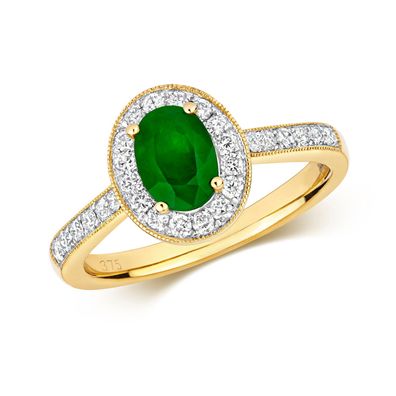 9 Karat (375) Gold Diamant Ring Brillant-Schliff 0.33 Karat HI - I1 mit Smaragd