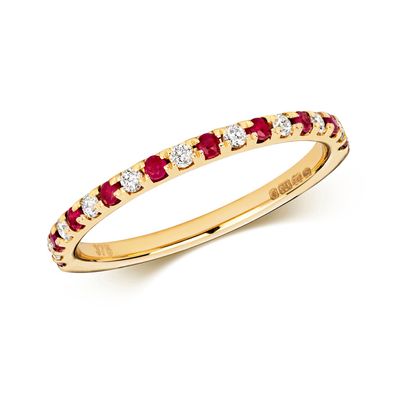 9 Karat (375) Gold Diamantring Brillant-Schliff 0.17 Karat H - I1 I2 mit Rubin