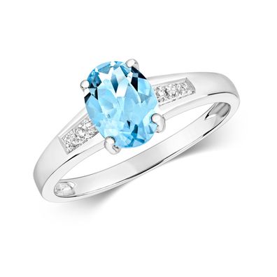 Chicer 9 ct/Karat Weißgold Diamant Solitärring Brillant-Schliff H - PK mit Aquamarin