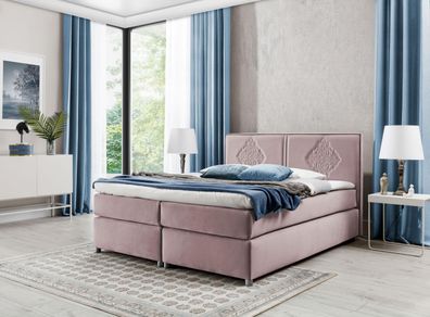 FURNIX Boxspringbett FOLKET 120x200 dekorativem Kopfteil Topper EV70806 Rosa