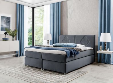 FURNIX Boxspringbett FOLKET 140x200 dekorativem Kopfteil Topper EV70821 Graphit