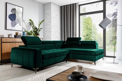 FURNIX Ecksofa mit Schlaffunktion 130x230 cm Toulous SV7 Dunkelgrun