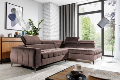 FURNIX Ecksofa mit Schlaffunktion 130x230 cm Toulous SV4 Braun