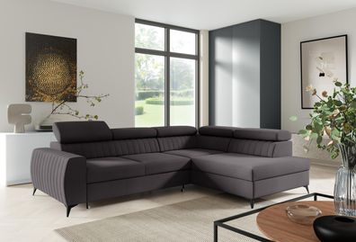 FURNIX Ecksofa MEGGIE Polstercouch 132x196 cm mit Schlaffunktion Bettkasten EL01