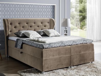 FURNIX Boxspringbett PASILA 160x200 mit dekorativem Kopfteil 15892 Hellbraun