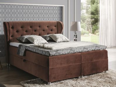 FURNIX Boxspringbett PASILA 120x200 mit dekorativem Kopfteil 15896 Braun