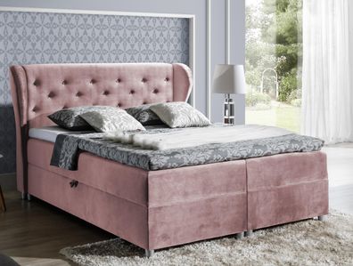 FURNIX Boxspringbett PASILA 160x200 mit dekorativem Kopfteil 15899 Rosa